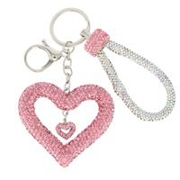 CRYSTAL RHINESTONE OPEN HEART WRISTLET KEYCHAIN