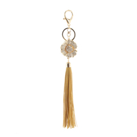 Stone Encrusted Flower With Long Faux Leather Tassel Keychain Charm Kcy5532Gbr