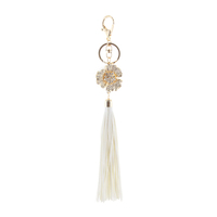 Stone Encrusted Flower With Long Faux Leather Tassel Keychain Charm Kcy5532Giv