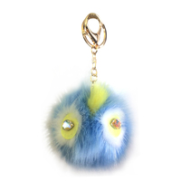 Multi Color Fur Pom Pom Ball With Gem Eyes Keychain Charm Kcy5713Bl
