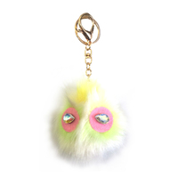 Multi Color Fur Pom Pom Ball With Gem Eyes Keychain Charm Kcy5713Lm