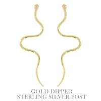 .925 STERLING SILVER POST GOLD PLATED SNAKE DROP EARRINGS IN WHITE AND YELLOW GOLD PLATTING