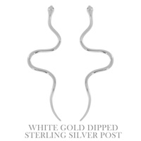 .925 STERLING SILVER POST GOLD PLATED SNAKE DROP EARRINGS IN WHITE AND YELLOW GOLD PLATTING