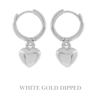 GOLD PLATED HEART CHARM HOOP EARRINGS IN WHITE AND YELLOW GOLD PLATTING