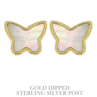.925 STERLING SILVER POST GOLD PLATED OPAL CRYSTAL BUTTERFLY STUD EARRINGS IN WHITE AND YELLOW GOLD PLATTING