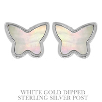.925 STERLING SILVER POST GOLD PLATED OPAL CRYSTAL BUTTERFLY STUD EARRINGS IN WHITE AND YELLOW GOLD PLATTING