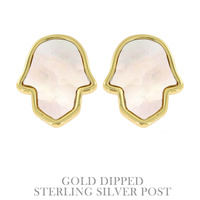 .925 STERLING SILVER POST GOLD PLATED OPAL CRYSTAL HAMSA STUD EARRINGS IN WHITE AND YELLOW GOLD PLATTING