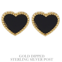 .925 STERLING SILVER POST GOLD PLATED HEART SHAPED STUD EARRINGS IN YELLOW GOLD PLATTING