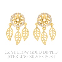 GOLD PLATED CZ PAVE  DREAM CATCHER DROP EARRINGS