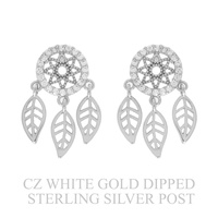 GOLD PLATED CZ PAVE  DREAM CATCHER DROP EARRINGS