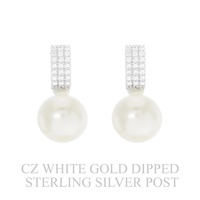 GOLD PLATED CZ PAVE PEARL DROP EARRINGS