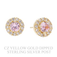 GOLD PLATED CZ PAVE HALO STUD EARRINGS