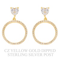 GOLD PLATED CZ PAVE HEART OPEN CIRCLE EARRINGS