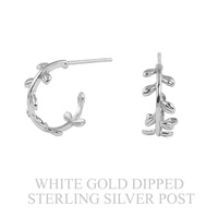 GOLD PLATED VINE LEAF OPEN HOOP EARRINGS