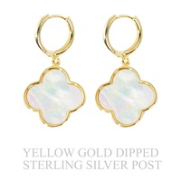 GOLD PLATED MOTHER OF PEARL QUATREFOIL HOOPS
