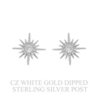 GOLD PLATED CZ 16-POINT STARBURST STUD EARRINGS