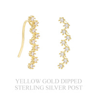 .925 STERLING SILVER POST FLORAL CUBIC ZIRCONIA GOLD DIPPED CRAWLER EARRINGS