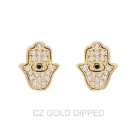 GOLD DIPPED CZ HAMSA HAND STUD EARRINGS