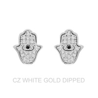 GOLD DIPPED CZ HAMSA HAND STUD EARRINGS