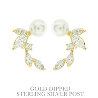 .925 STERLING SILVER POST CUBIC ZIRCONIA GOLD DIPPED STUD EARRINGS