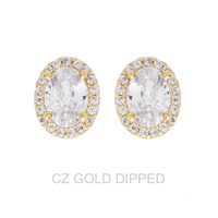 GOLD DIPPED CZ OVAL HALO STUD EARRINGS