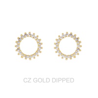 GOLD DIPPED CZ SUNBURST OPEN CIRCLE STUD EARRINGS
