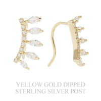 .925 STERLING SILVER POST CURVED PETAL CUBIC ZIRCONIA GOLD DIPPED CRAWLER EARRINGS