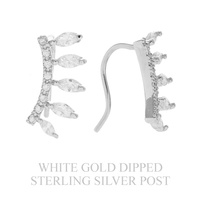 .925 STERLING SILVER POST CURVED PETAL CUBIC ZIRCONIA GOLD DIPPED CRAWLER EARRINGS