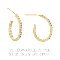 .925 STERLING SILVER POST CUBIC ZIRCONIA GOLD DIPPED OPEN HOOP EARRINGS