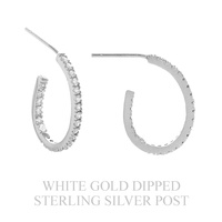 .925 STERLING SILVER POST CUBIC ZIRCONIA GOLD DIPPED OPEN HOOP EARRINGS