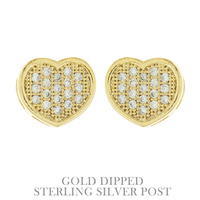 GOLD DIPPED CUBIC ZIRCONIA PAVE HEART SHAPED STERLING SILVER POST EARRINGS