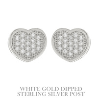 GOLD DIPPED CUBIC ZIRCONIA PAVE HEART SHAPED STERLING SILVER POST EARRINGS