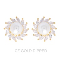 GOLD DIPPED CZ PEARL SPIRAL HALO DROP EARRINGS