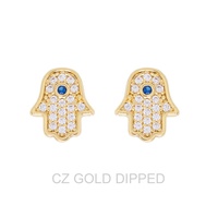 GOLD DIPPED CZ HAMSA HAND STUD EARRINGS