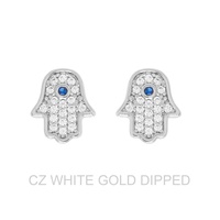 GOLD DIPPED CZ HAMSA HAND STUD EARRINGS