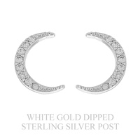 .925 STERLING SILVER POST CUBIC ZIRCONIA PAVE MOON CRESCENT GOLD DIPPED STUD EARRINGS