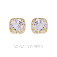 GOLD DIPPED CZ SQUARE HALO STUD EARRINGS