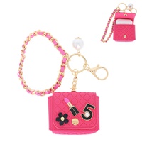 PU QUILTED HEADPHONE CASE KEYCHAIN CHARM BRACELET
