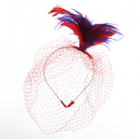Kh2717Rp Red Hatter Feather Headband Fascinator With Netting