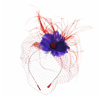 Kh2719Rp Red Hatter Feather Headband Fascinator With Netting