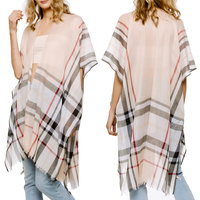 TARTAN PLAID PRINT KAFTAN STYLE WOMEN'S KIMONO SHAWL COVER UP