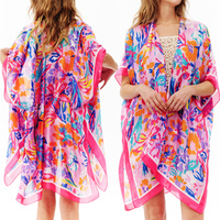 FLORAL CONTRAST TRIM TRANSLUCENT WOMEN'S COVER-UP KIMONO