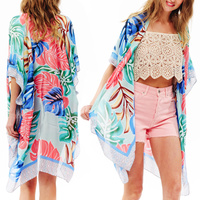 PALM LEAVES TROPICAL TRANSLUCENT WOMEN'S COVER-UP KIMONO