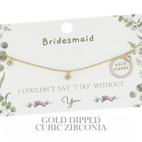 CUBIC ZIRCONIA BRIDESMAIDS DISC CHARM ADJUSTABLE NECKLACE IN YELLOW GOLD AND WHITE GOLD PLATING