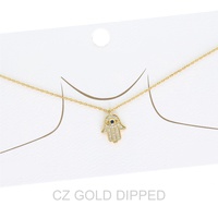 WOMEN'S GOLD DIPPED CZ HAMSA HAND NECKLACE