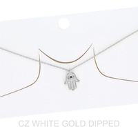 WOMEN'S GOLD DIPPED CZ HAMSA HAND NECKLACE