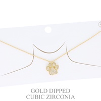 15.5 INCH GOLD PLATED CZ PAW NECKLACE