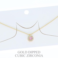15.5 INCH GOLD PLATED CZ  SOLITAIRE NECKLACE