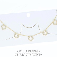 15.5 INCH GOLD PLATED CZ QUATREFOIL LINK NECKLACE