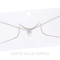 WOMEN'S GOLD DIPPED CZ SINGLE PEARL NECKLACE